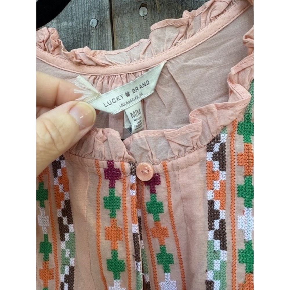 Lucky Brand Embroidered Peasant Blouse Top Pink Multicolor Size M Boho NWT - Picture 4 of 5